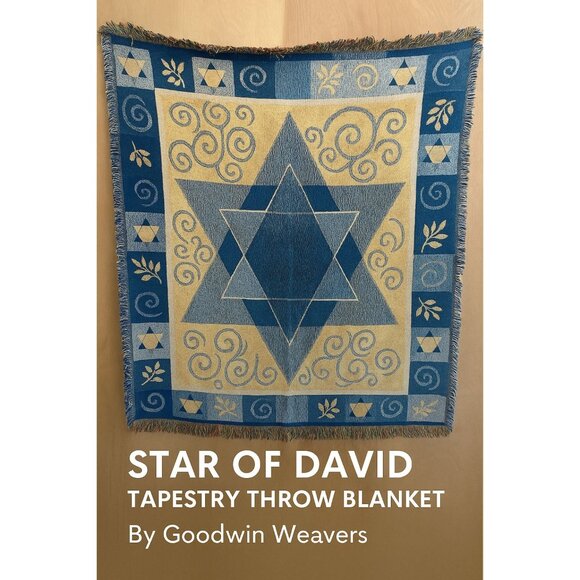 Goodwin Weavers Star of David Throw Blanket 57x45 Judaica Tapestry Cotton Fringe - Picture 1 of 11
